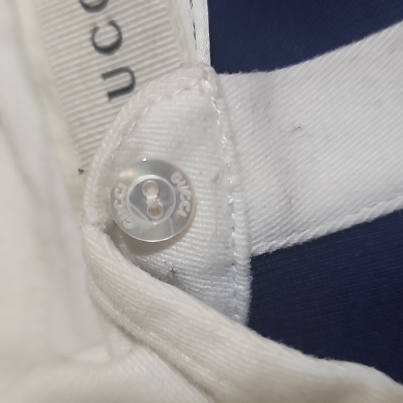 Gucci Dark Blue White Stripe Classic Logo Rugby Style Onesie Sz. 12/18M (unisex) - Picture 7 of 11